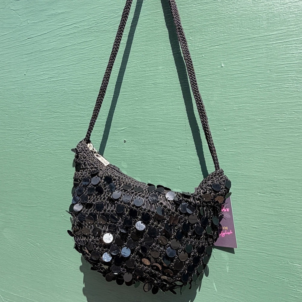 Sak Y2K Black Sequin Disc Mini Shoulder Bag Classic Minis Paillettes-IV